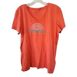 Life is Good Breathe Graphic T-Shirt Size Large Coral